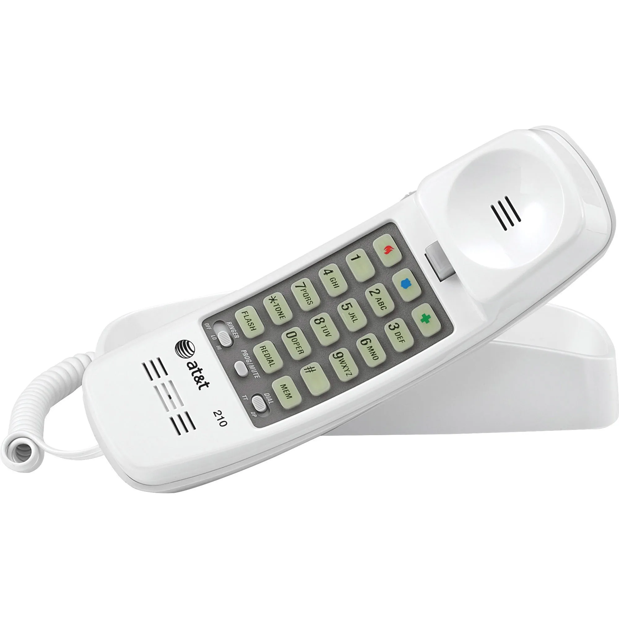 AT&T 210 Corded Trimline Phone with Speed Dial and Memory Buttons, White
