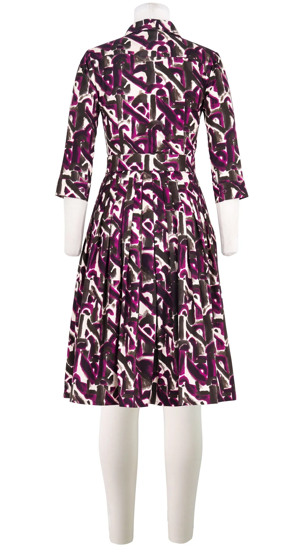 Audrey Dress #2 Shirt Collar 3/4 Sleeve Long Length Cotton Stretch (Abstact Motherwell)