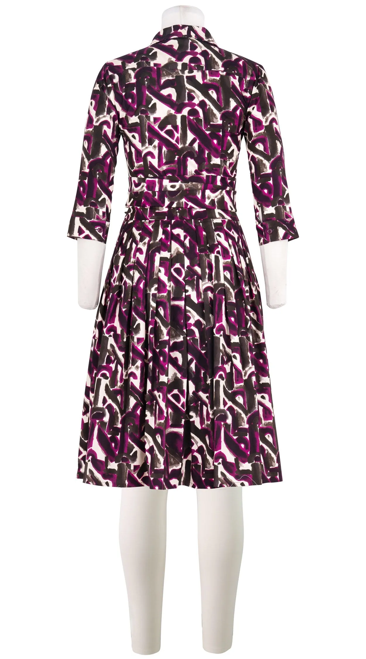 Audrey Dress #2 Shirt Collar 3/4 Sleeve Long Length Cotton Stretch (Abstact Motherwell)