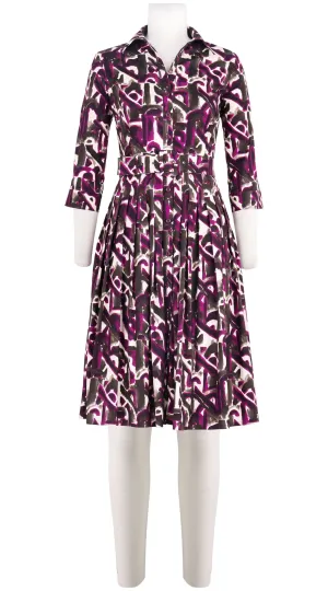 Audrey Dress #2 Shirt Collar 3/4 Sleeve Long Length Cotton Stretch (Abstact Motherwell)