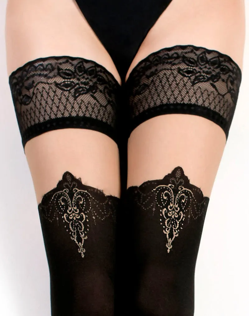 Ballerina - Fantasy Hold Ups Elegant Baroque - Kousen - 50/20 denier - Zwart