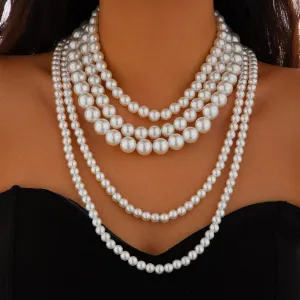 Baroque Chunky Layered Pearl Chain Necklace