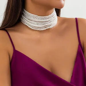 Baroque Multi-Layered Pearl Chain Choker Necklace