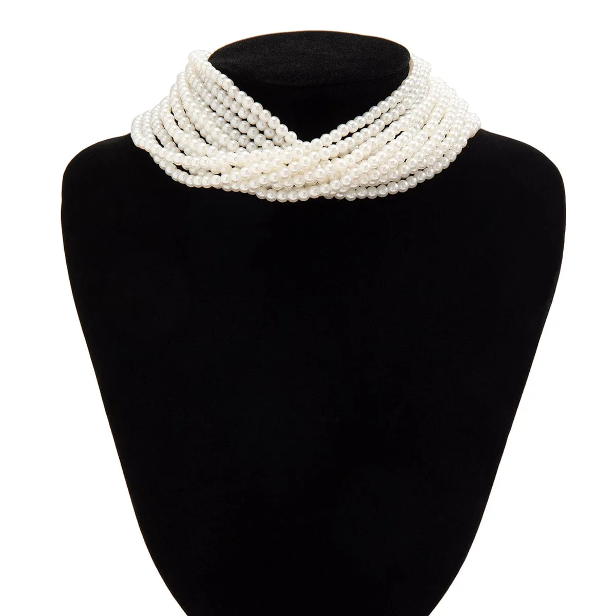 Baroque Multi-Layered Pearl Chain Choker Necklace