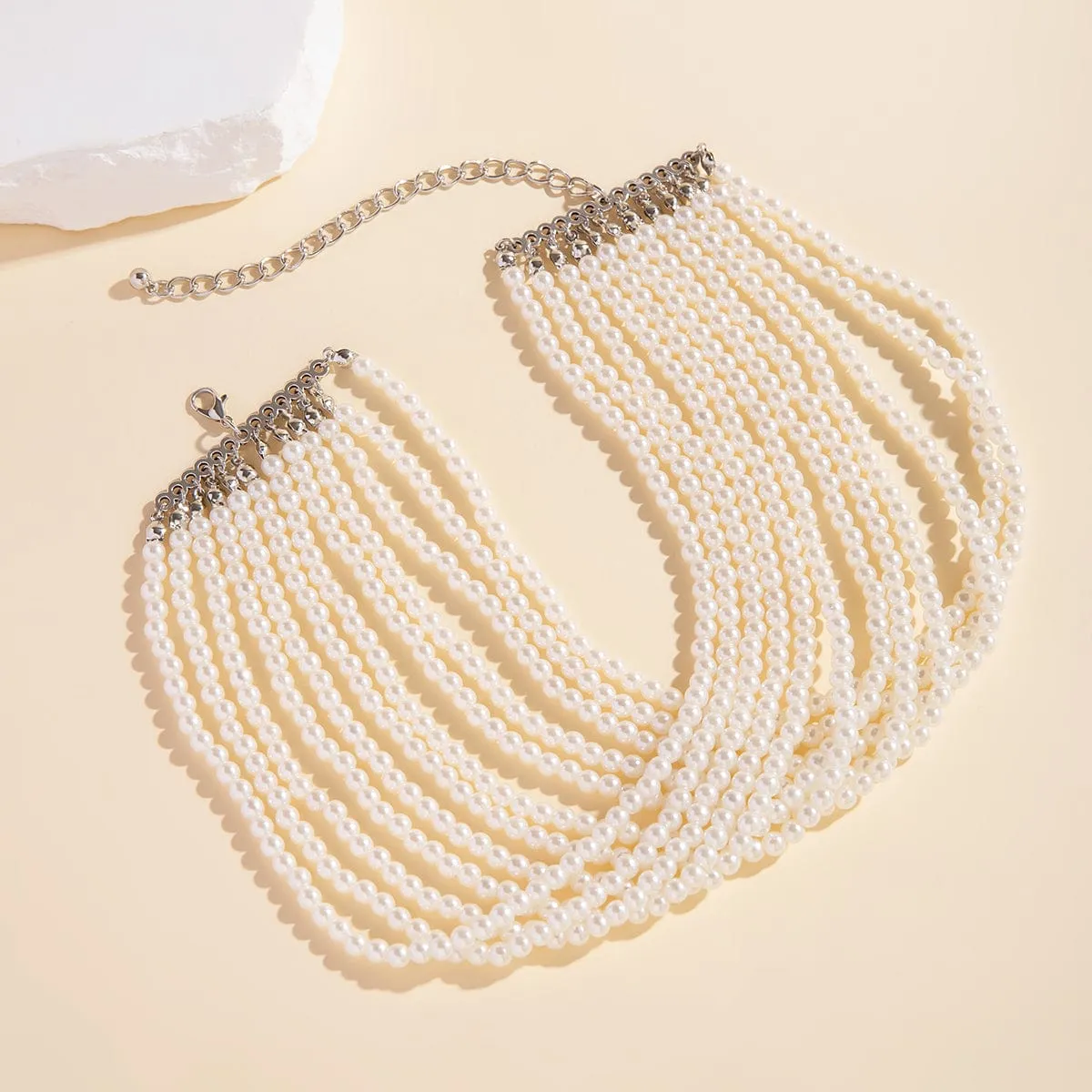 Baroque Multi-Layered Pearl Chain Choker Necklace