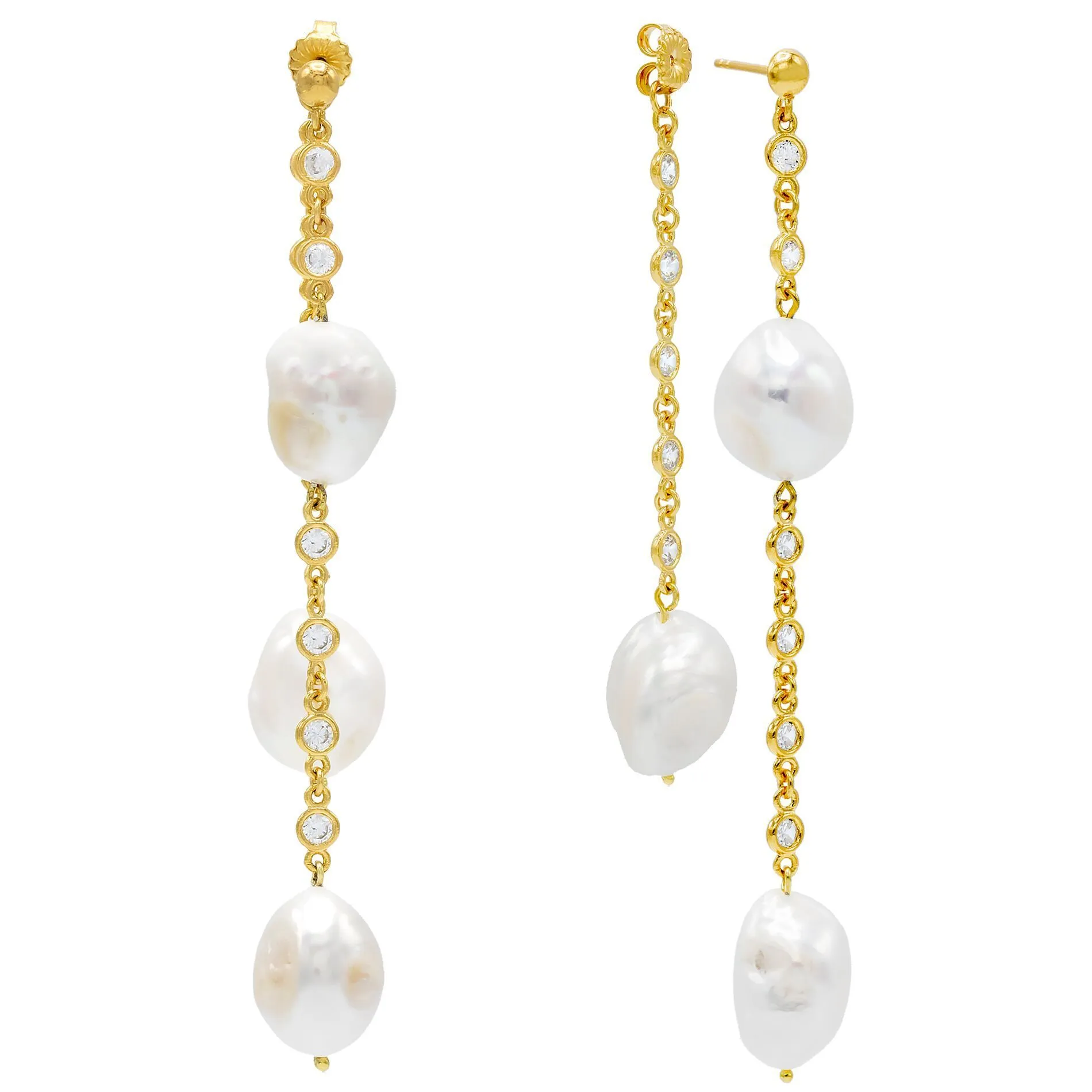 Baroque Pearl Double Drop Stud Earring