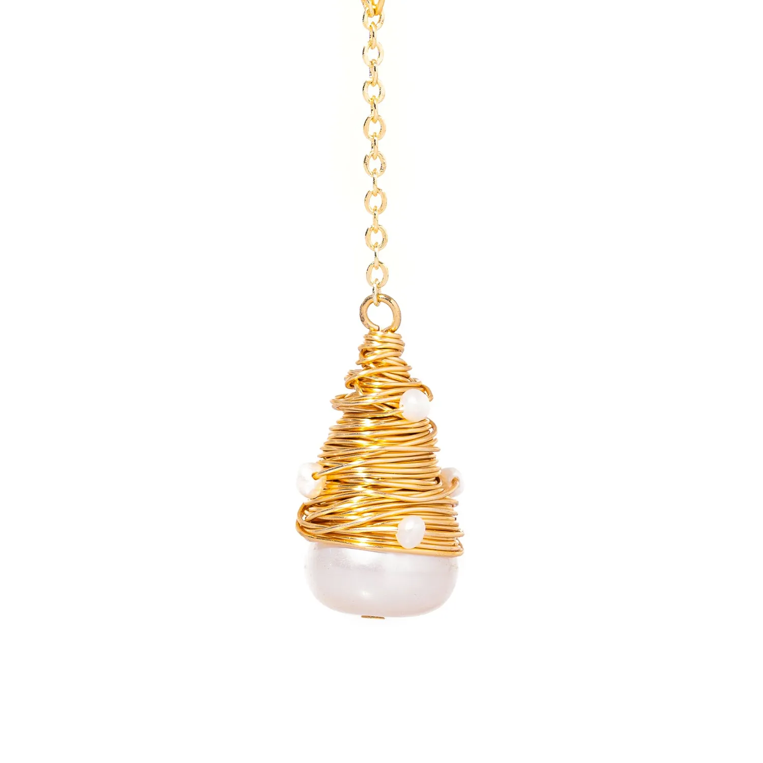 Baroque Pearl Teardrop & Gold Pendant Chain Necklace
