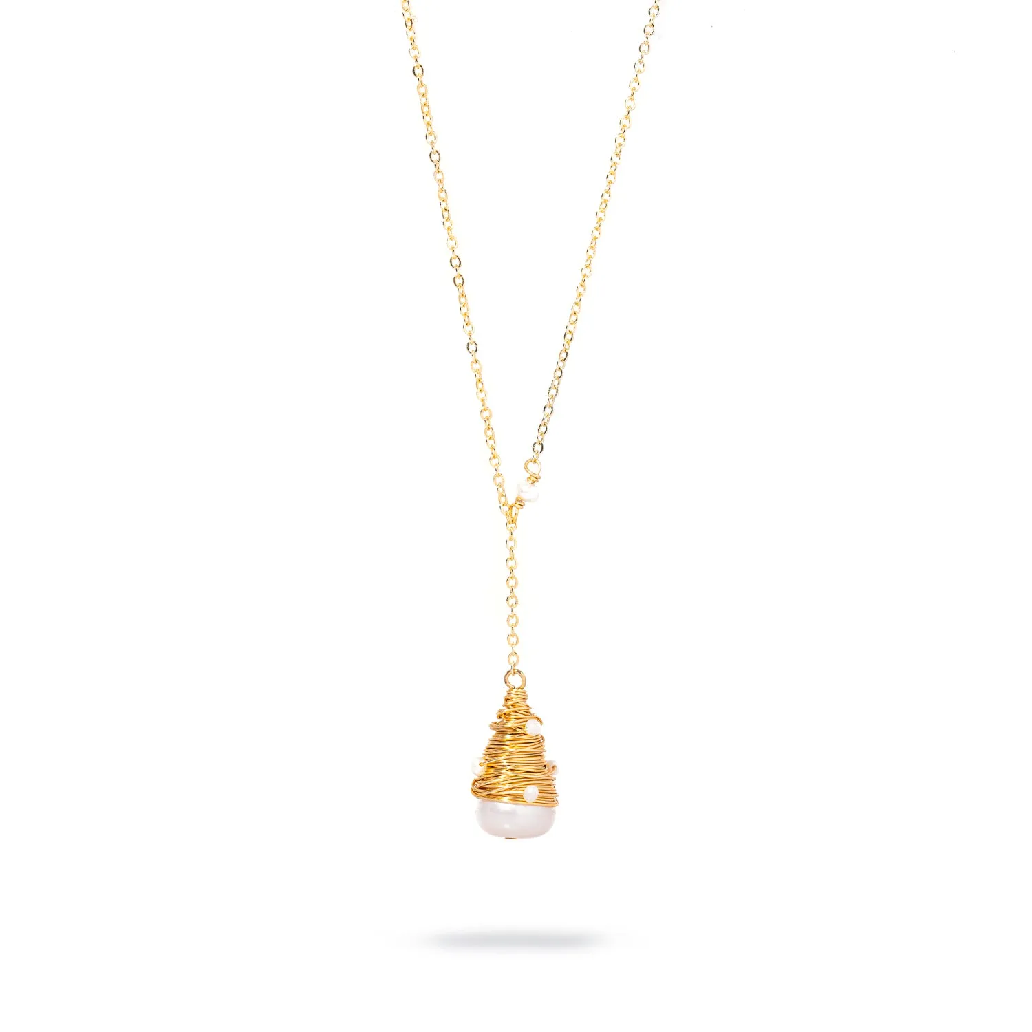 Baroque Pearl Teardrop & Gold Pendant Chain Necklace