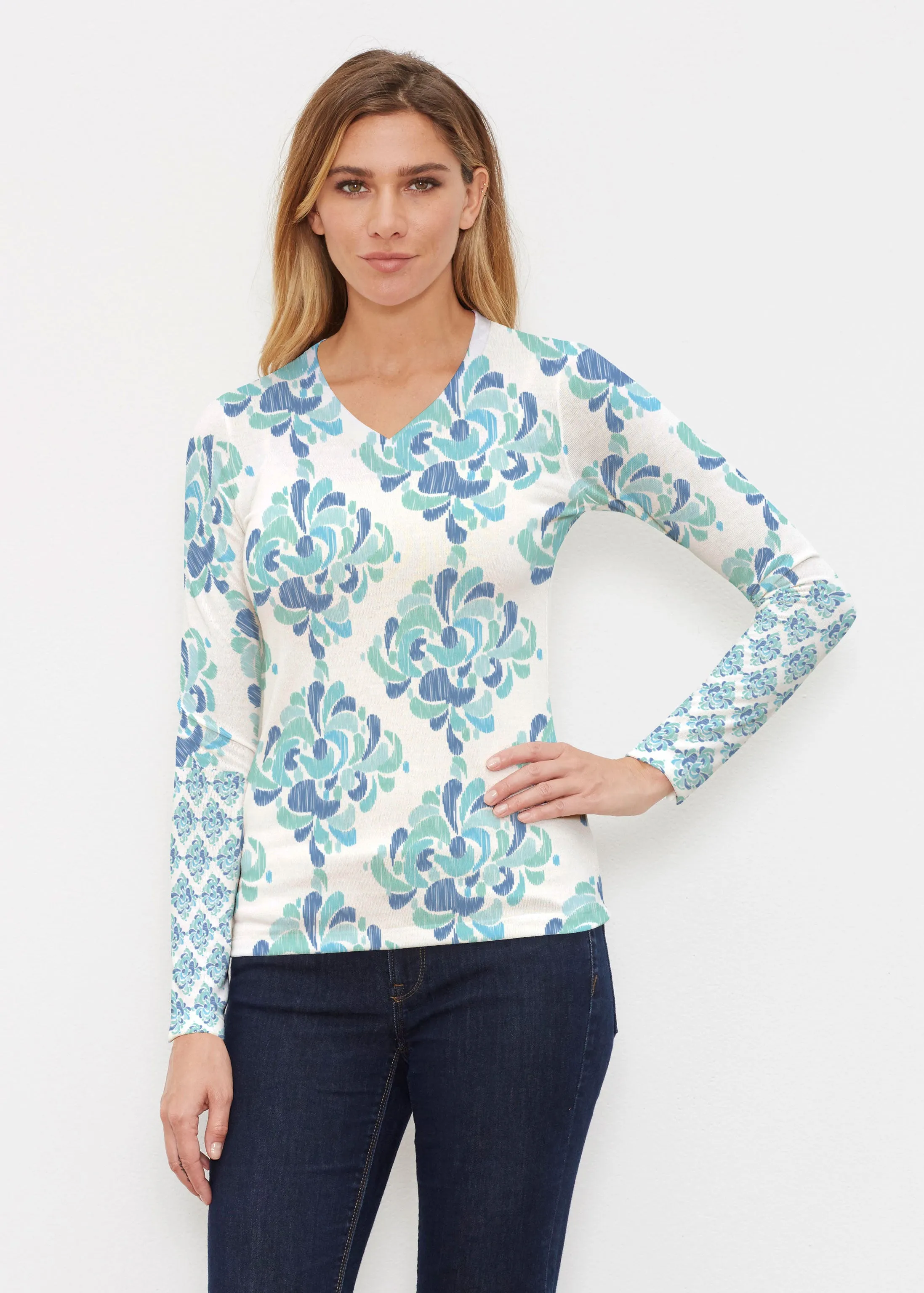 Be Jeweled (7811) ~ Butterknit Long Sleeve V-Neck Top
