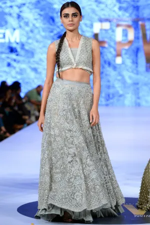 Beautiful Indian designer lehnga embroidered in lavish ivory color # B3352