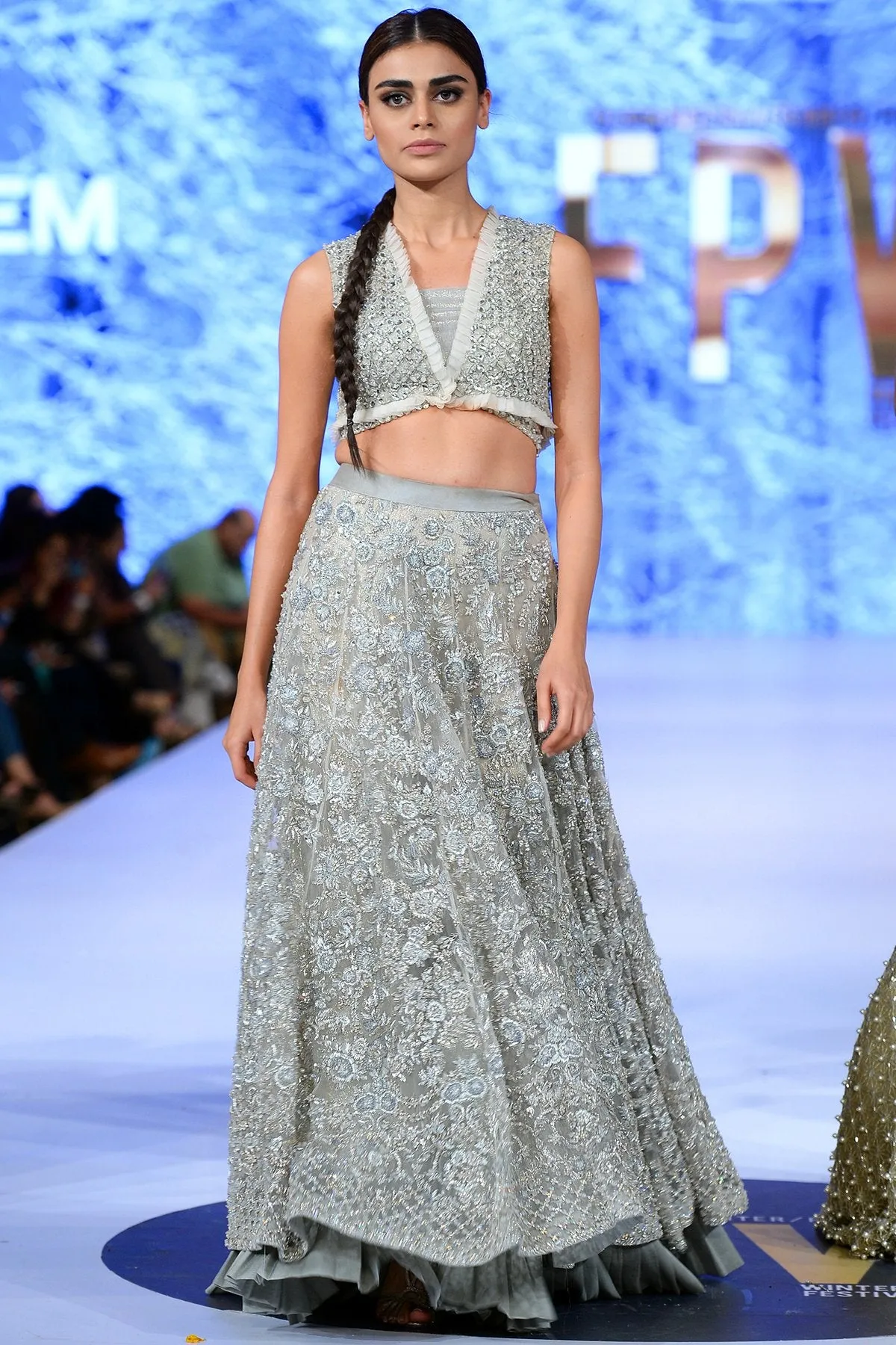 Beautiful Indian designer lehnga embroidered in lavish ivory color # B3352