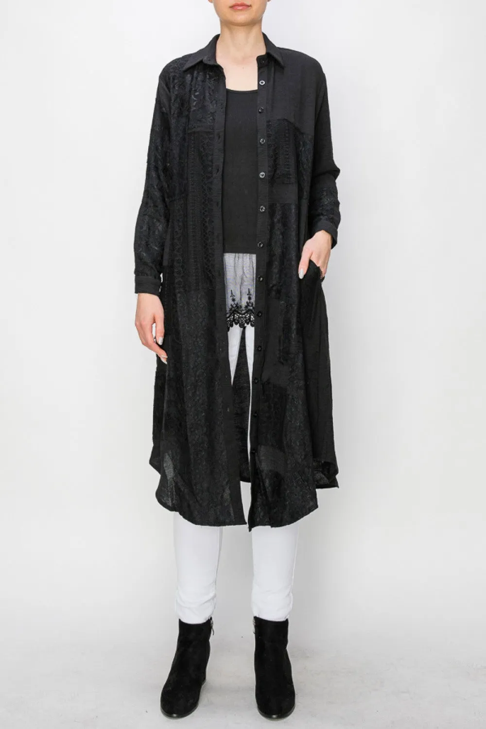 Beautiful Solid Black Lace Jacket with Pockets