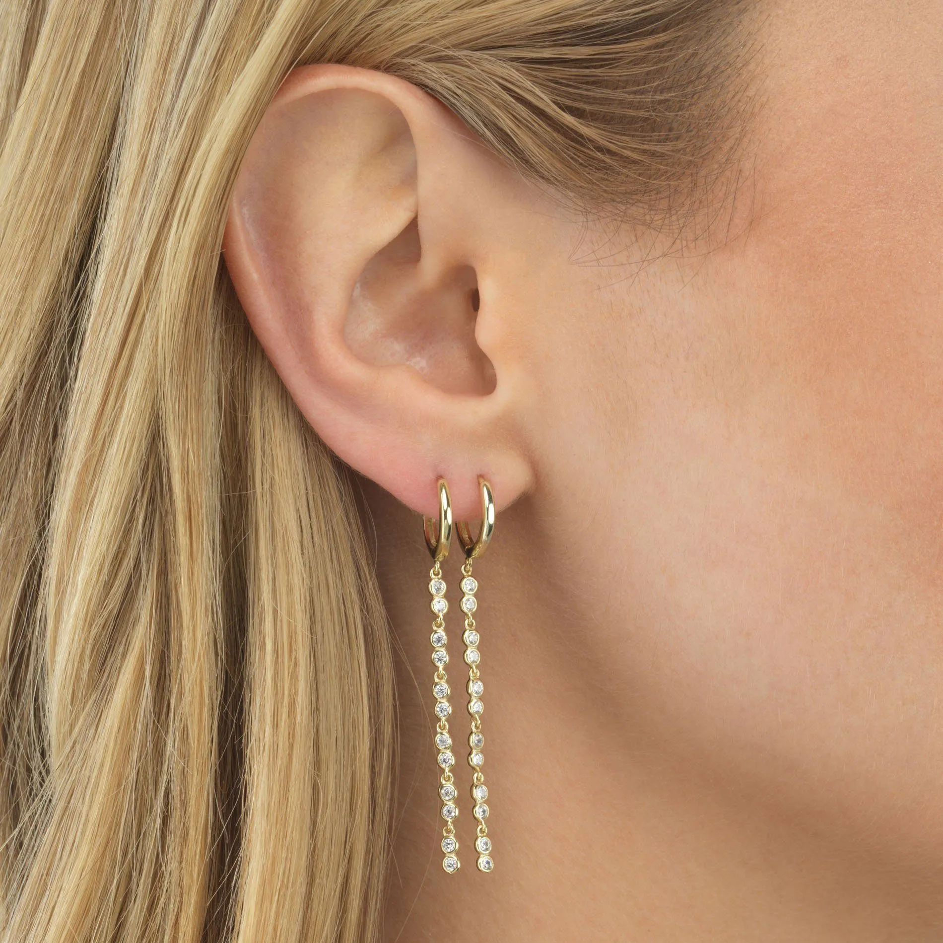 Bezel Drop Huggie Earring
