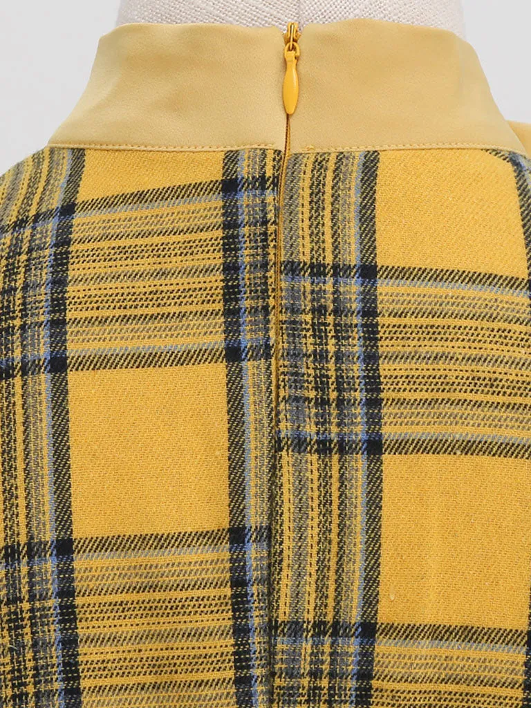 Big BowKnot Plaid 3/4 Sleeve 1950S Vintage Dress With Pockets Inspired by Clueless Cher Horowitz