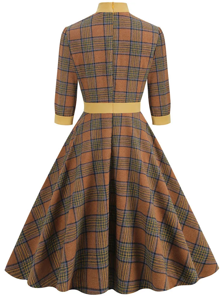 Big BowKnot Plaid 3/4 Sleeve 1950S Vintage Dress With Pockets Inspired by Clueless Cher Horowitz