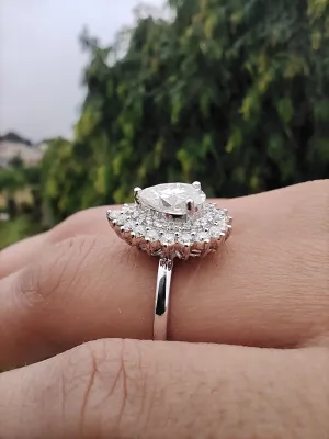 Black friday sale Pear cut Moissanite engagement ring art deco silver/white gold unique ring diamond wedding promise ring christmas gift