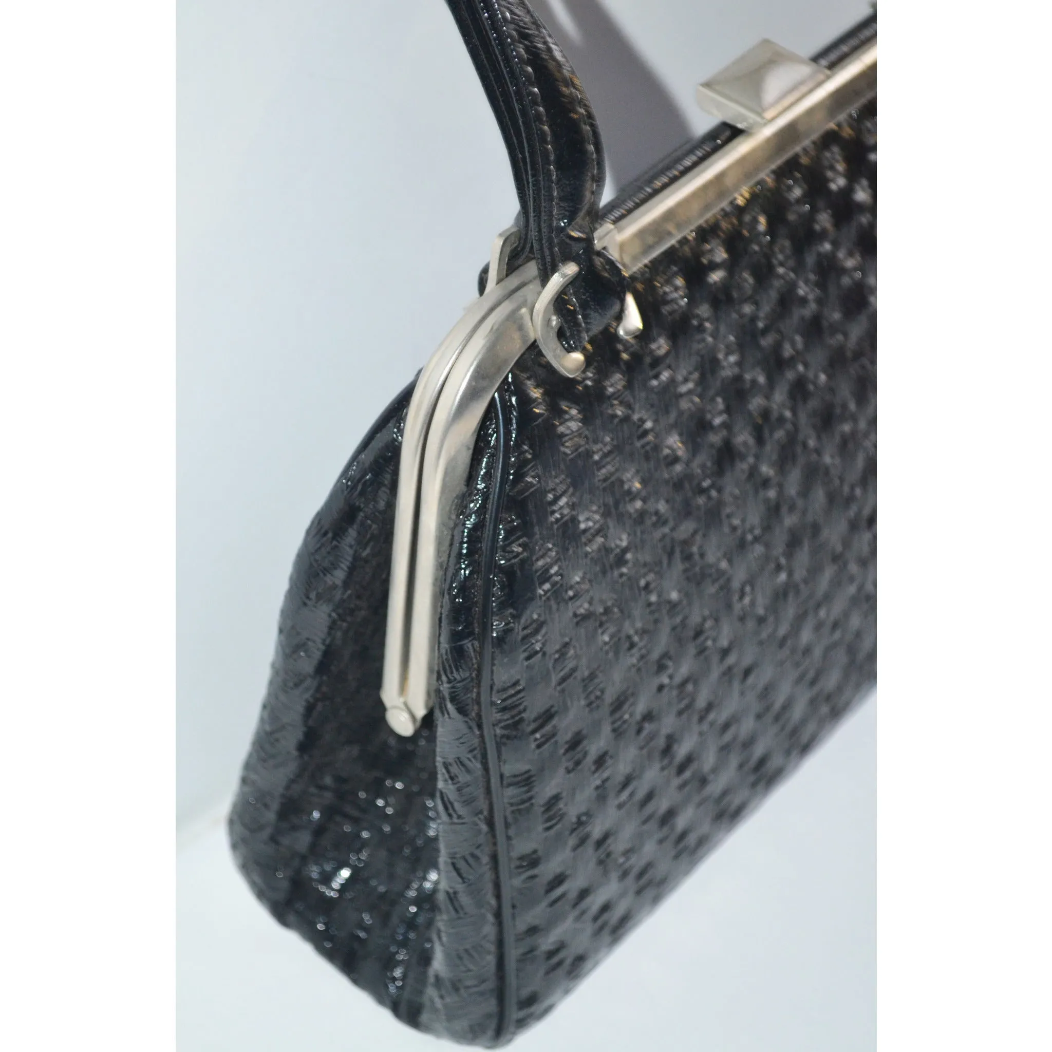 Black Simulated Straw Purse