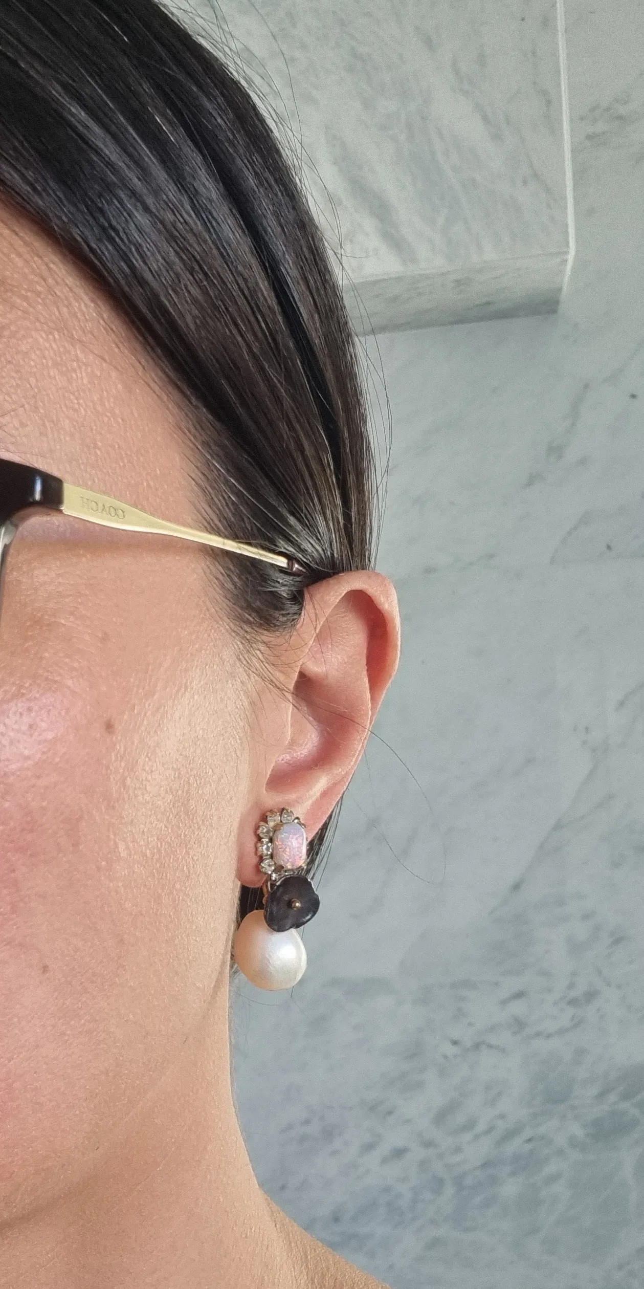 black tie | baroque pearlblack keshi  vintage stud earrings