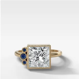 Blue Sapphire Cluster Engagement Ring With Princess Cut