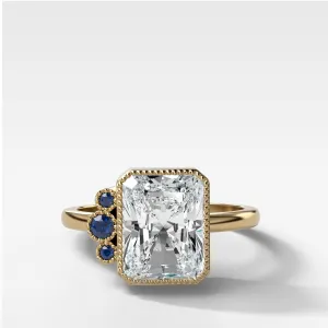 Blue Sapphire Cluster Engagement Ring With Radiant Cut