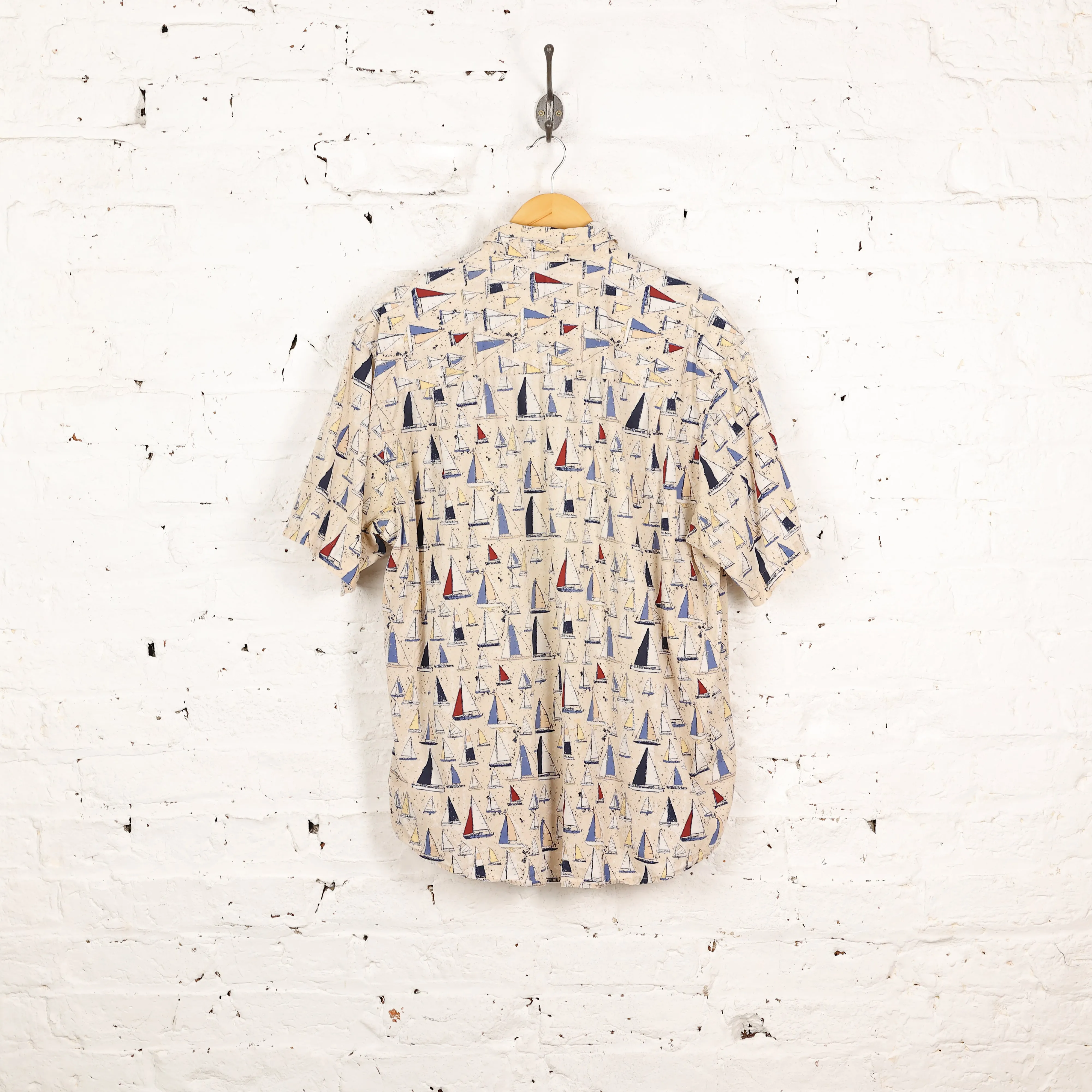 Boats Hawaiian Print Shirt - Beige - L