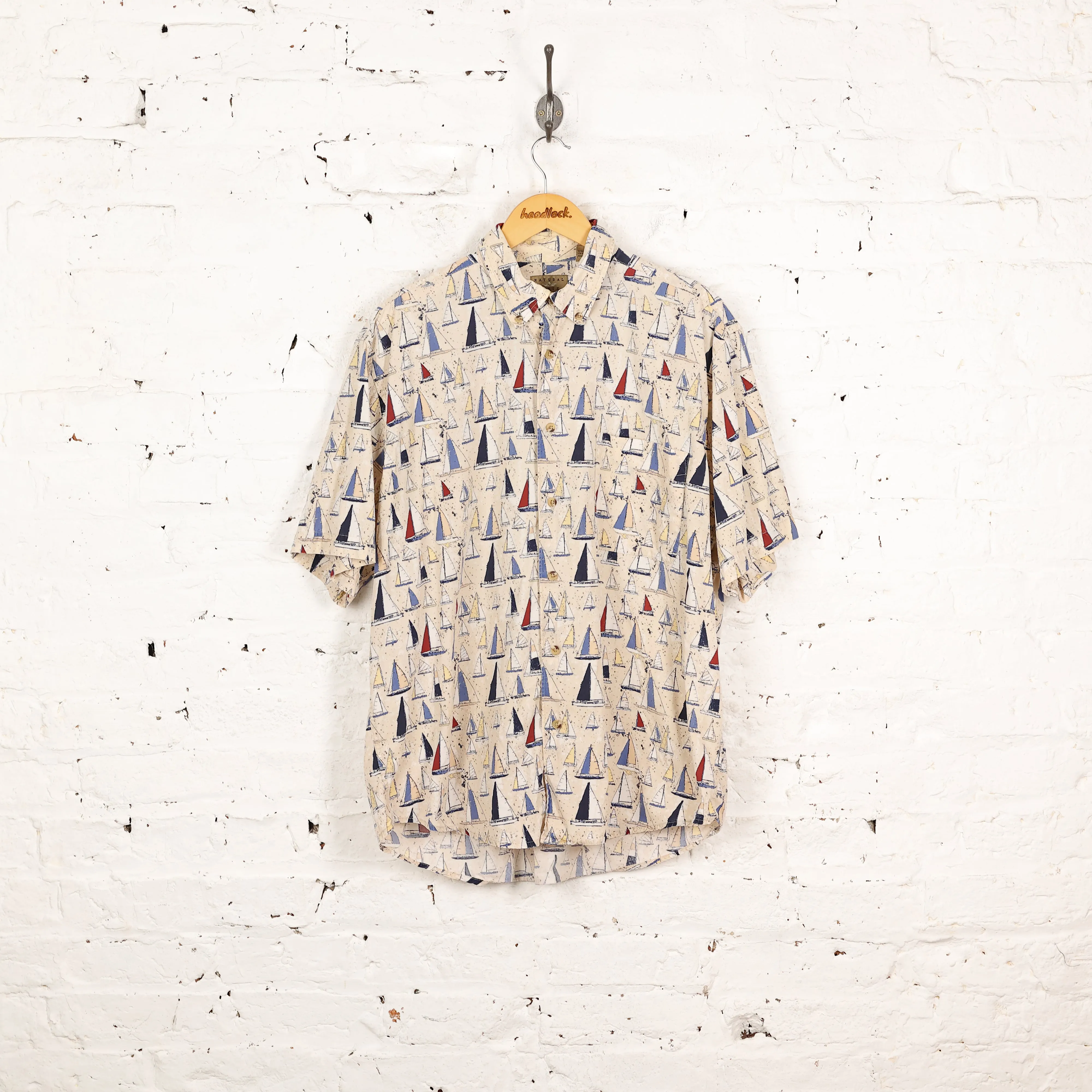 Boats Hawaiian Print Shirt - Beige - L