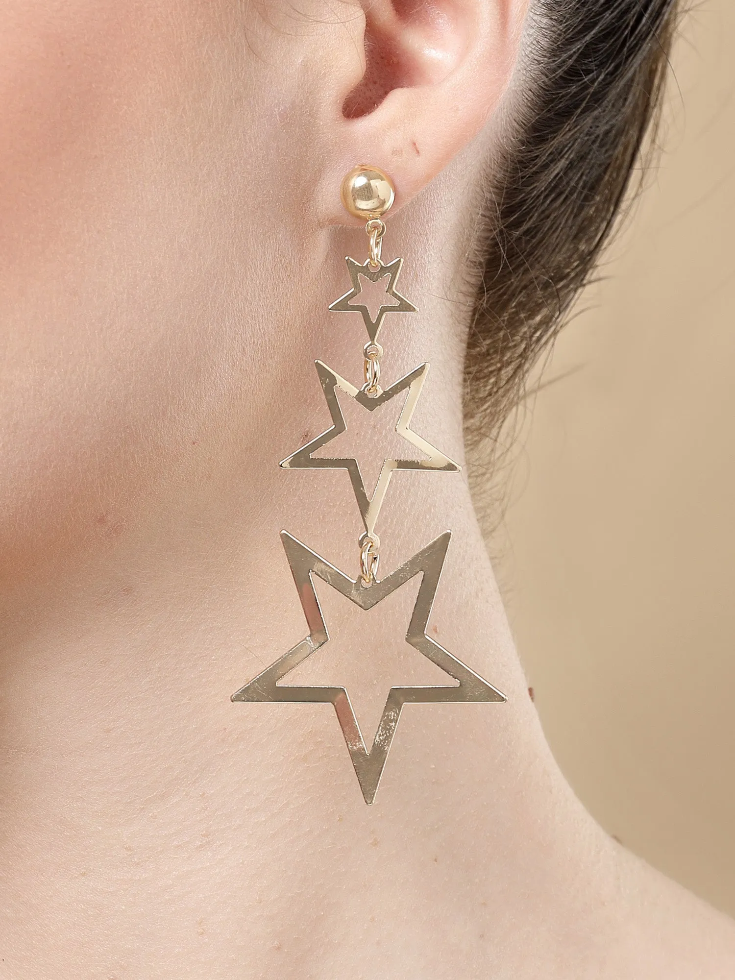 Bohey by KARATCART Gold Plated Graduating Star Design Dangler Earrings