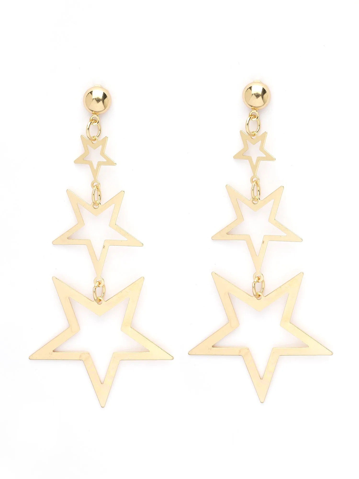 Bohey by KARATCART Gold Plated Graduating Star Design Dangler Earrings