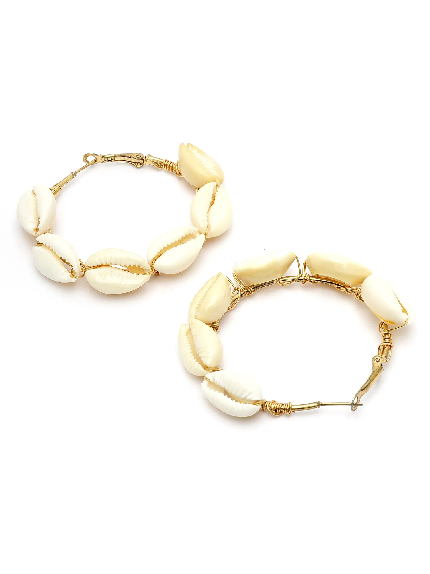 Bohey by KARATCART Gold-Plated Handcrafted Shell Detail Hoop Earrings