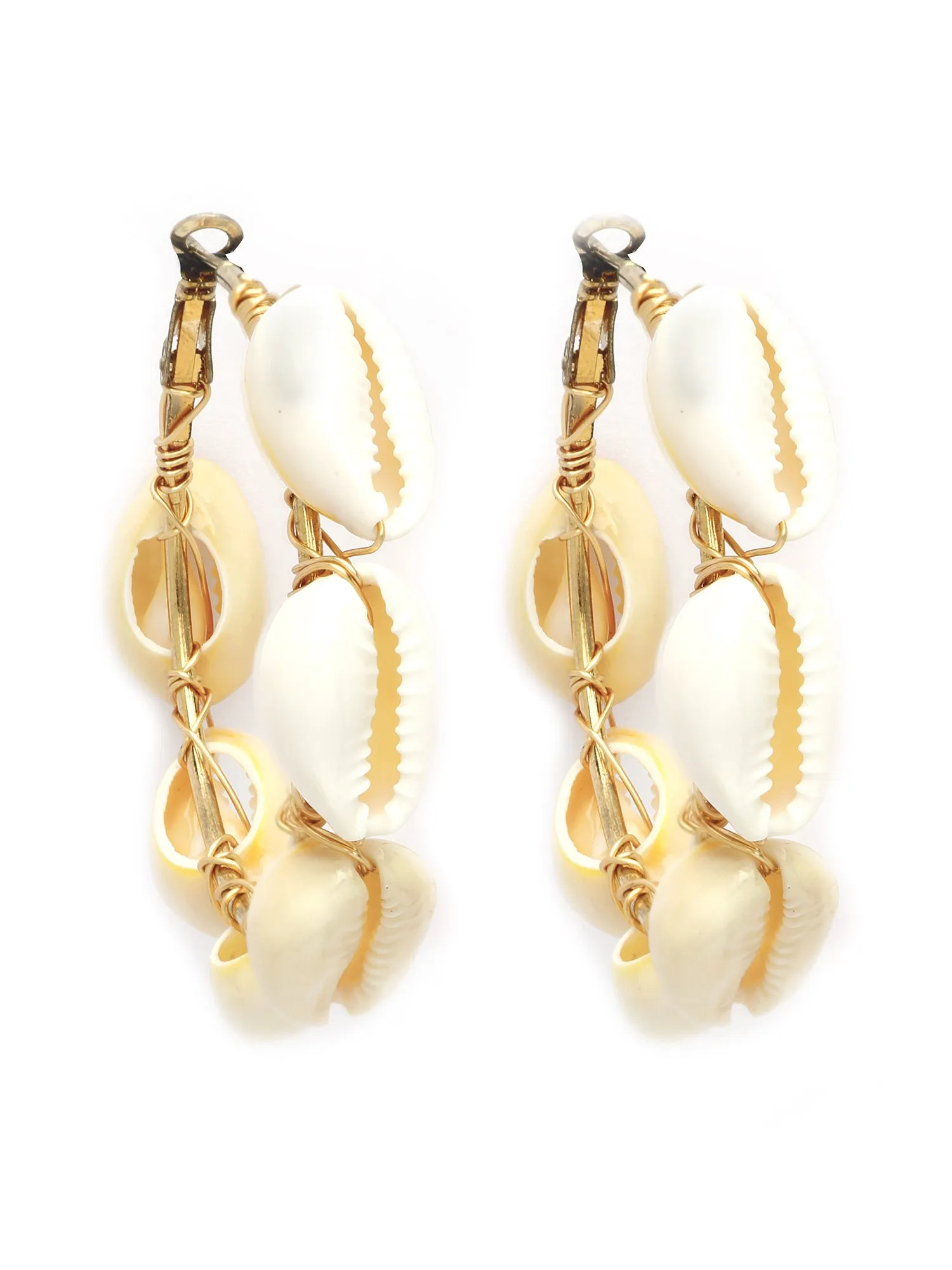 Bohey by KARATCART Gold-Plated Handcrafted Shell Detail Hoop Earrings