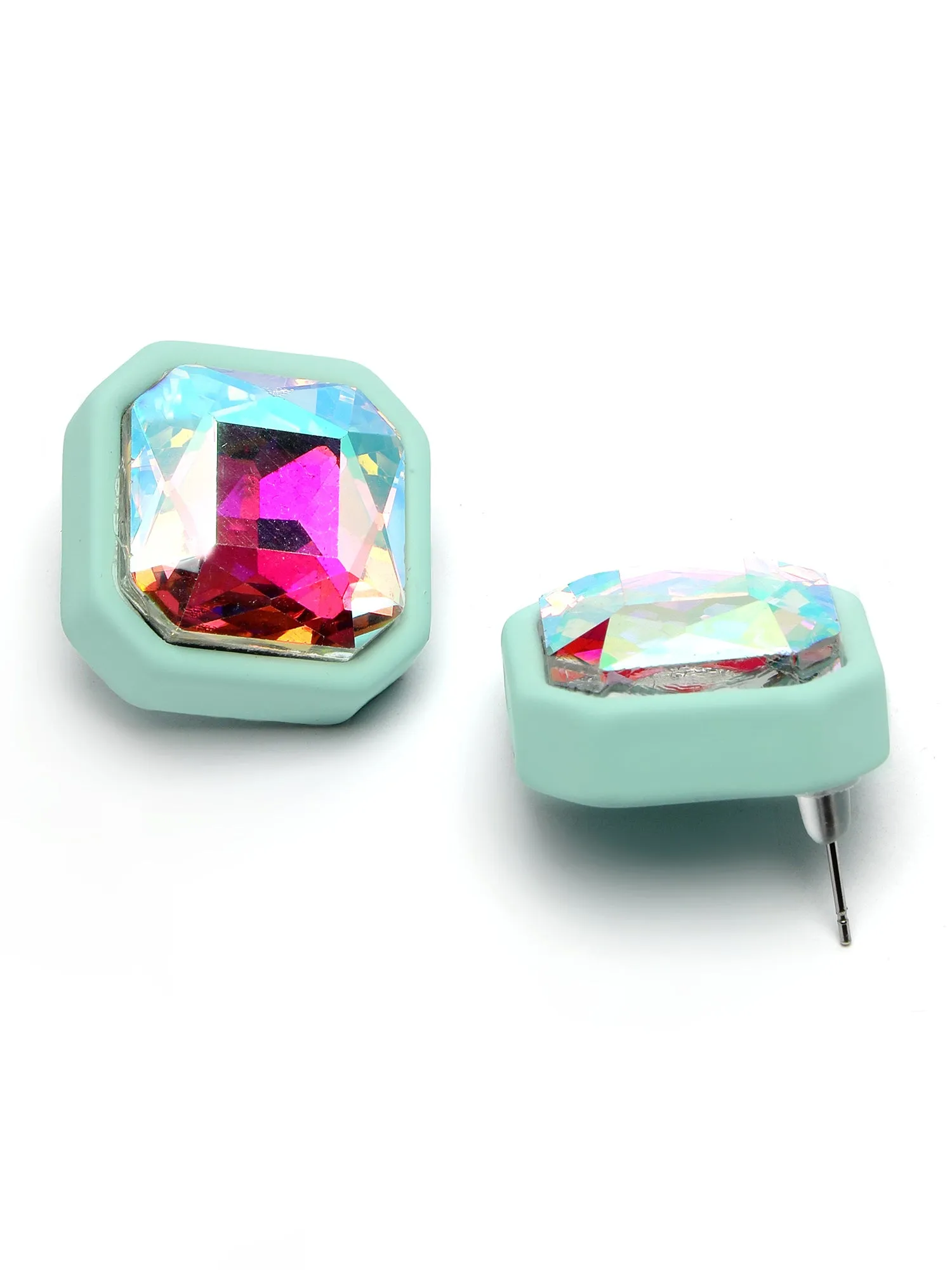 Bohey by KARATCART Light Blue Matte Finish Rhinestone Stud Earrings for Women