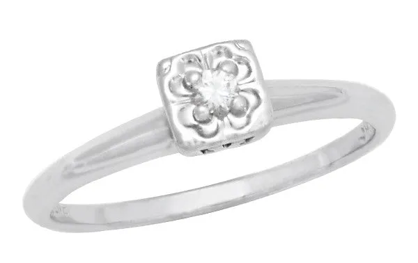 Breana Vintage Heirloom Square Illusion Diamond Engagement Ring in 14 Karat White Gold