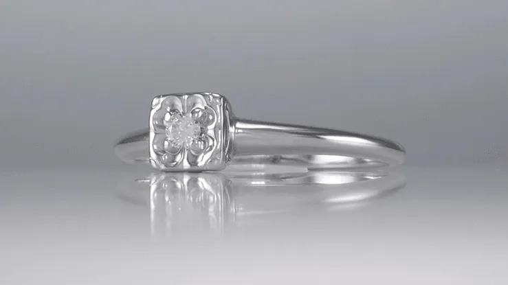 Breana Vintage Heirloom Square Illusion Diamond Engagement Ring in 14 Karat White Gold