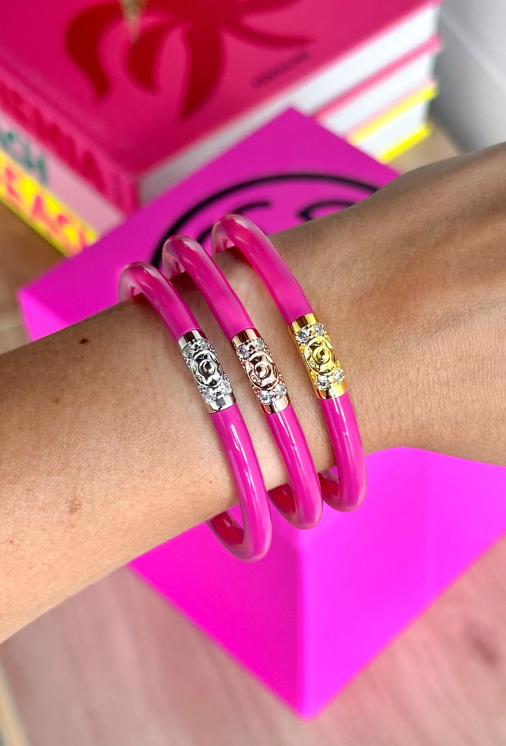 BUDHAGIRL Three Kings All Weather Bangles in Epic Pink