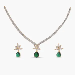 Camellia CZ Green Necklace Set