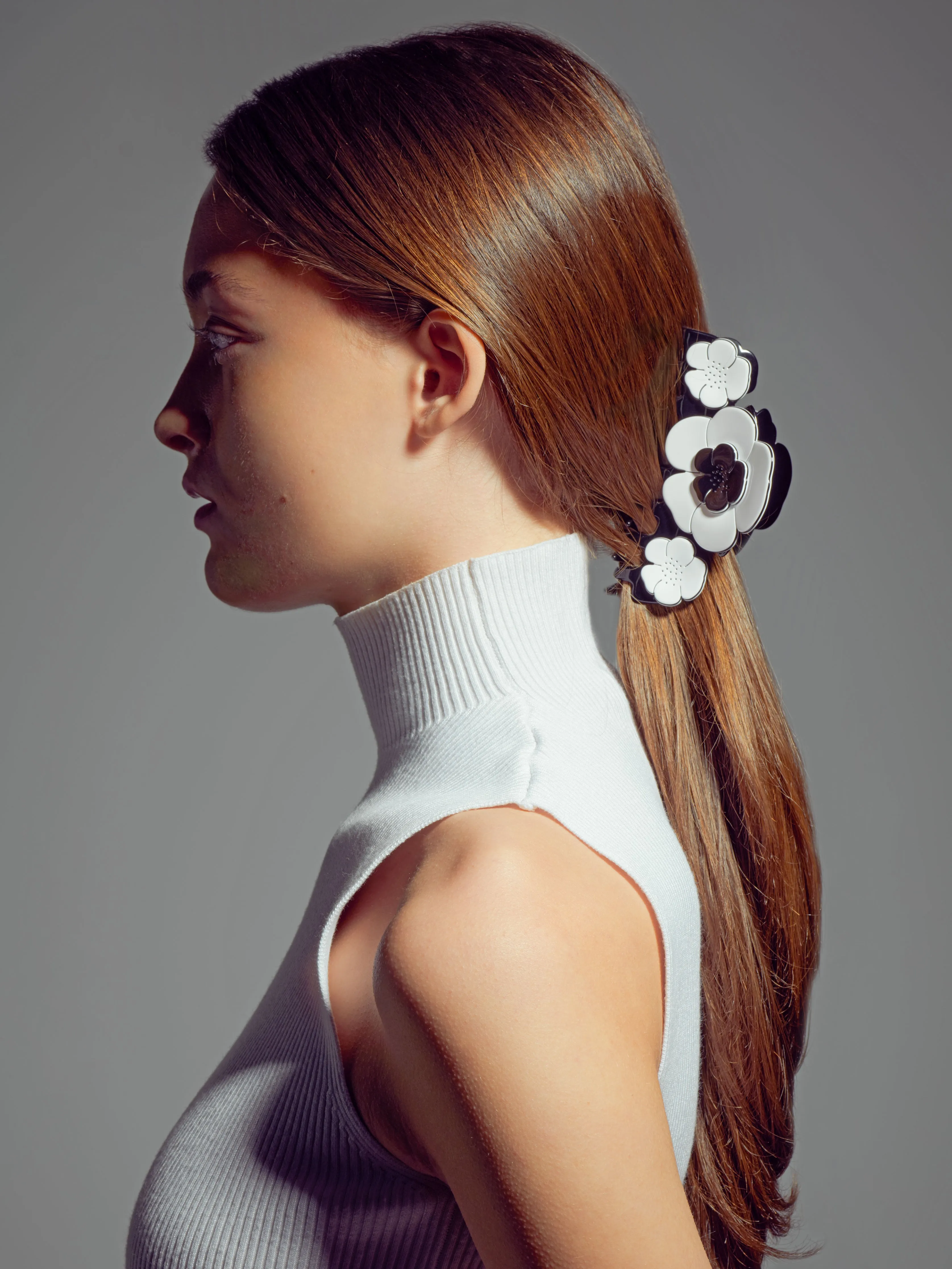 Camellia Triple Crystal Extra Large Ivory Claw Clip