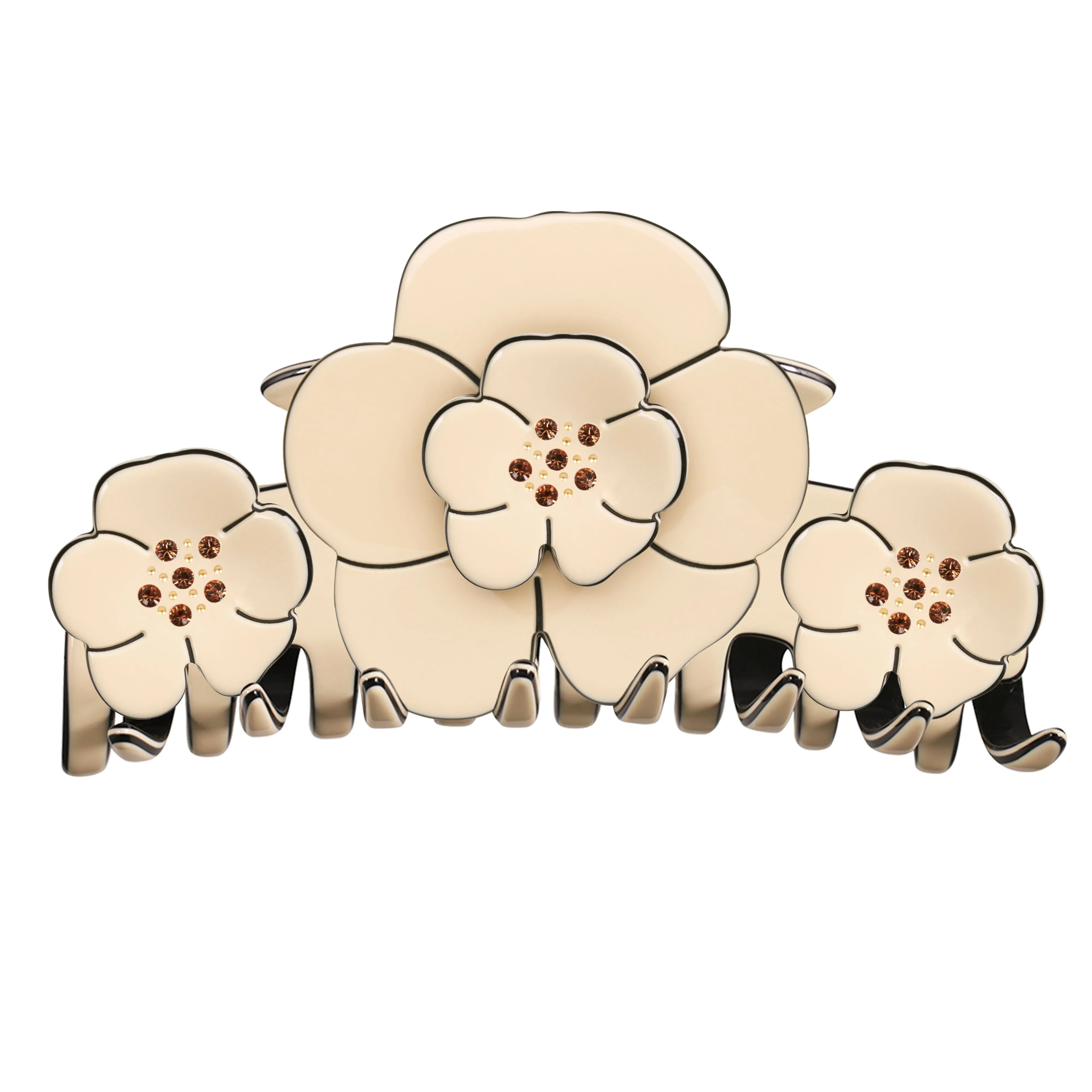 Camellia Triple Crystal Extra Large Ivory Claw Clip