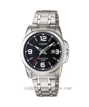 Casio Fashion Women's Watch LTP-1314D-1A  Silver/Black Stainless Steel Band Mineral Glass Triple-fold Clasp