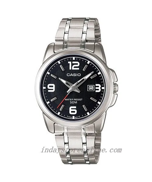 Casio Fashion Women's Watch LTP-1314D-1A  Silver/Black Stainless Steel Band Mineral Glass Triple-fold Clasp