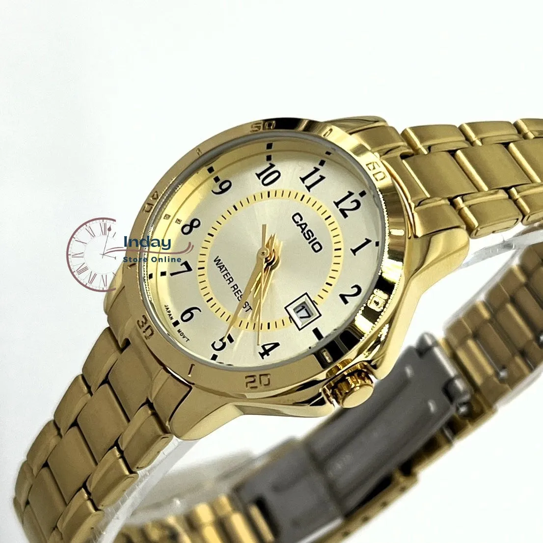 Casio Standard Women's Watch LTP-V004G-9B Gold Plated Stainless Steel Strap Mineral Glass