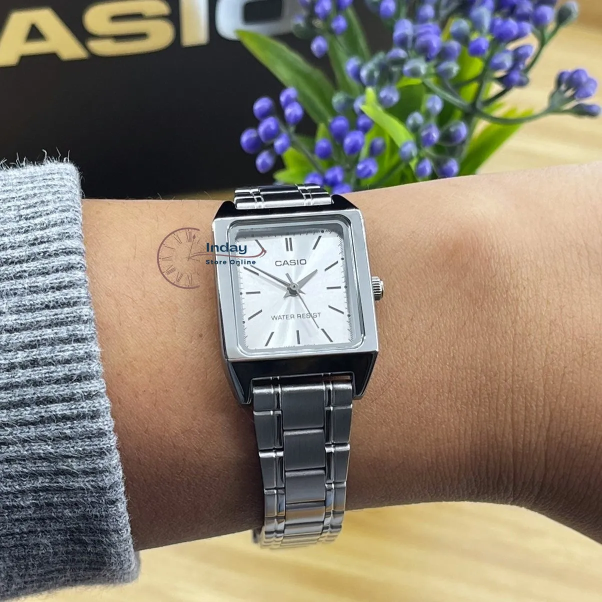 Casio Standard Women's Watch LTP-V007D-7E Square Type Silver Plated Stainless Steel Strap