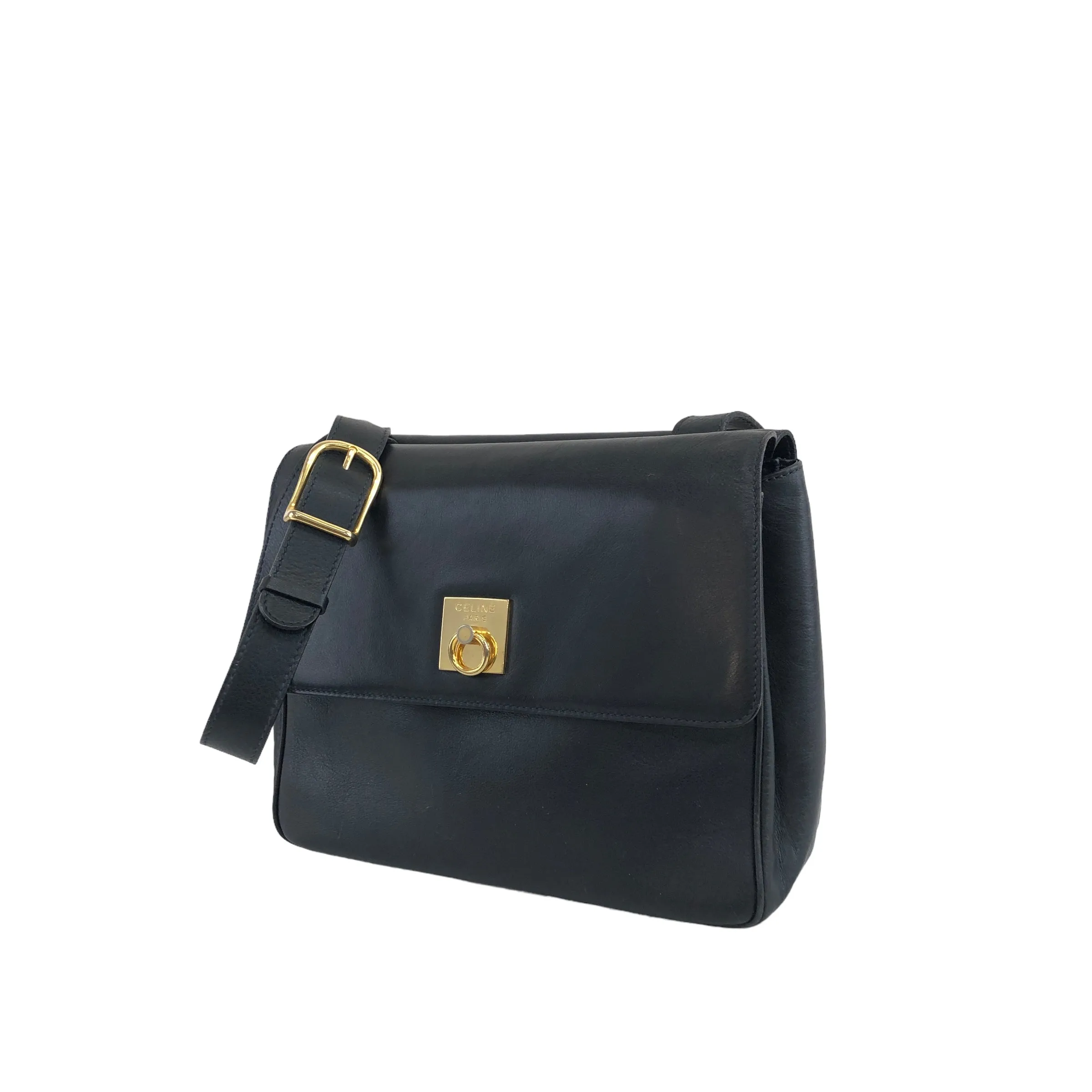CELINE Gancini Leather Shoulder bag Darknavy Vintage 3r735p