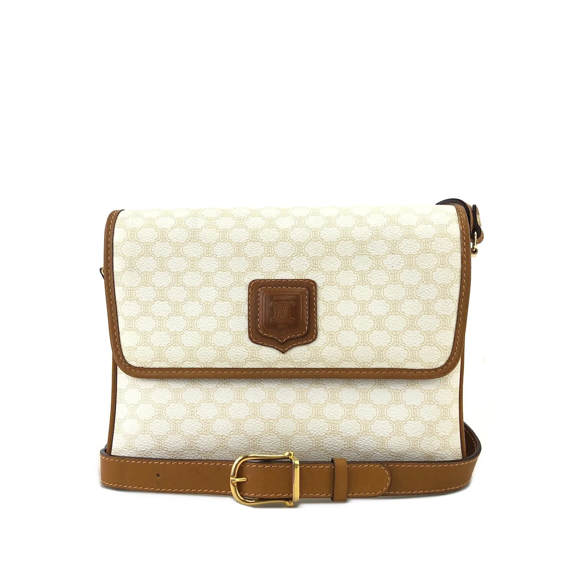 CELINE Macadam Blason Crowwbody Shoulderbag White Vintage Old celine 5mjbeu