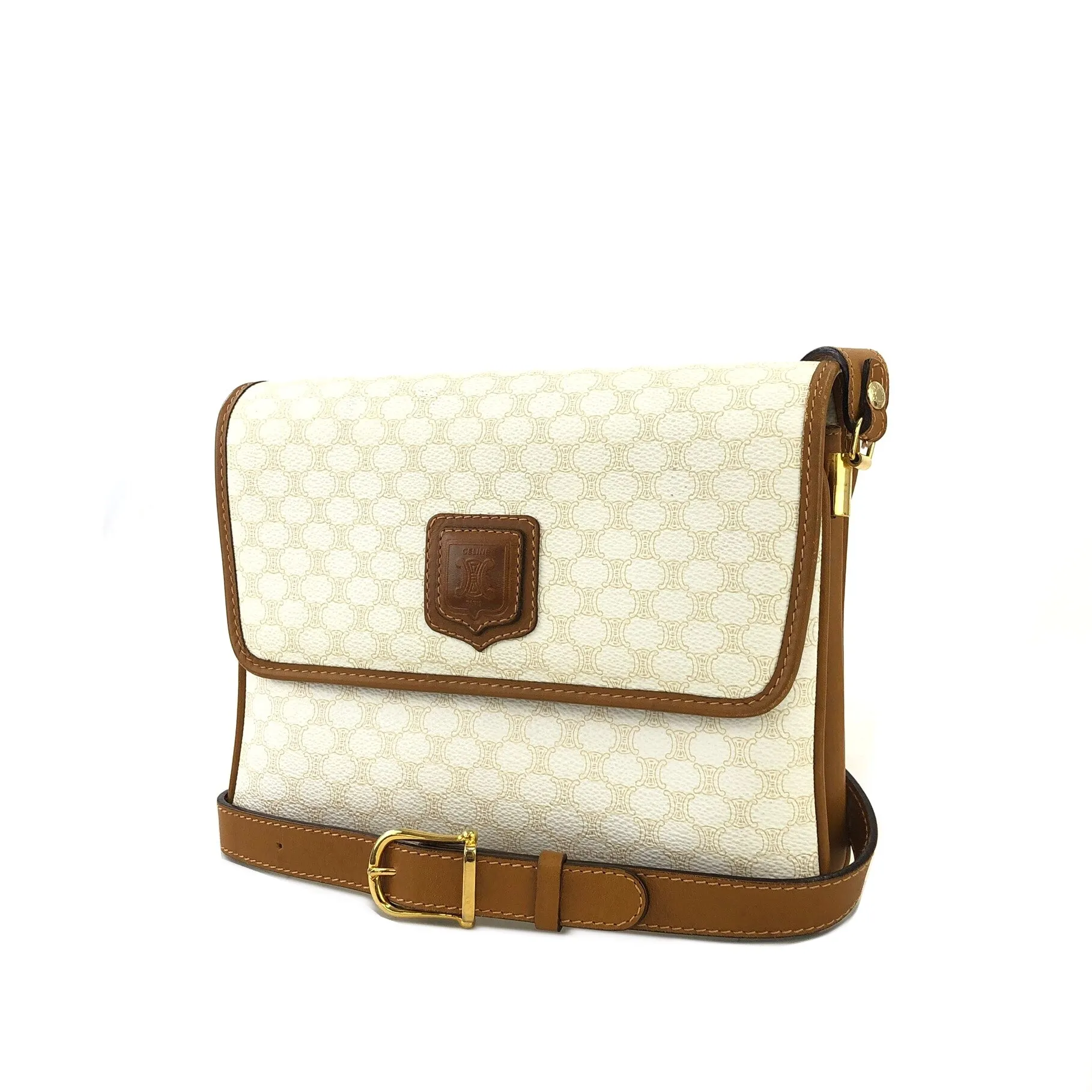CELINE Macadam Blason Crowwbody Shoulderbag White Vintage Old celine 5mjbeu