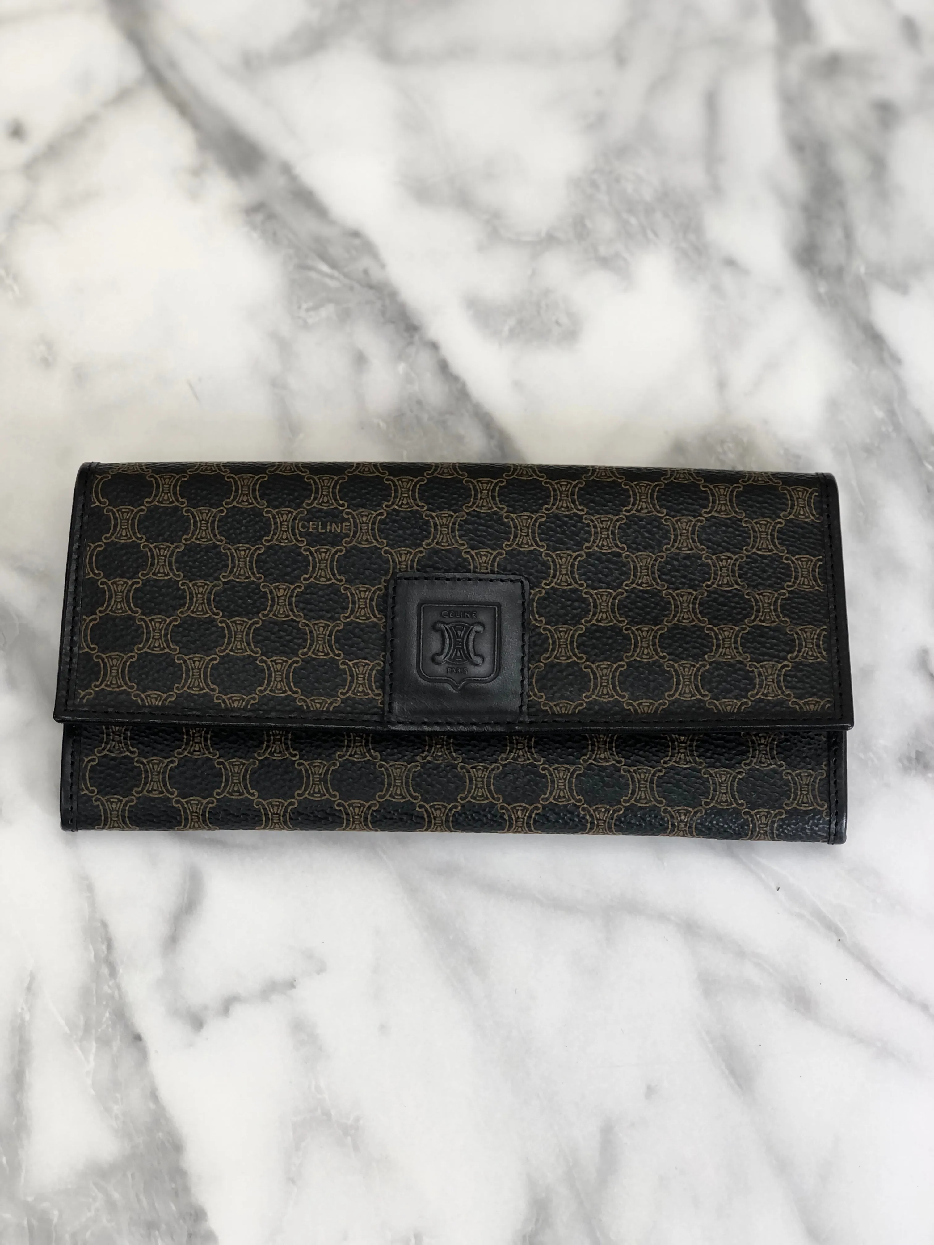 CELINE Macadam Blason Long Wallet Black Vintage 66c45f