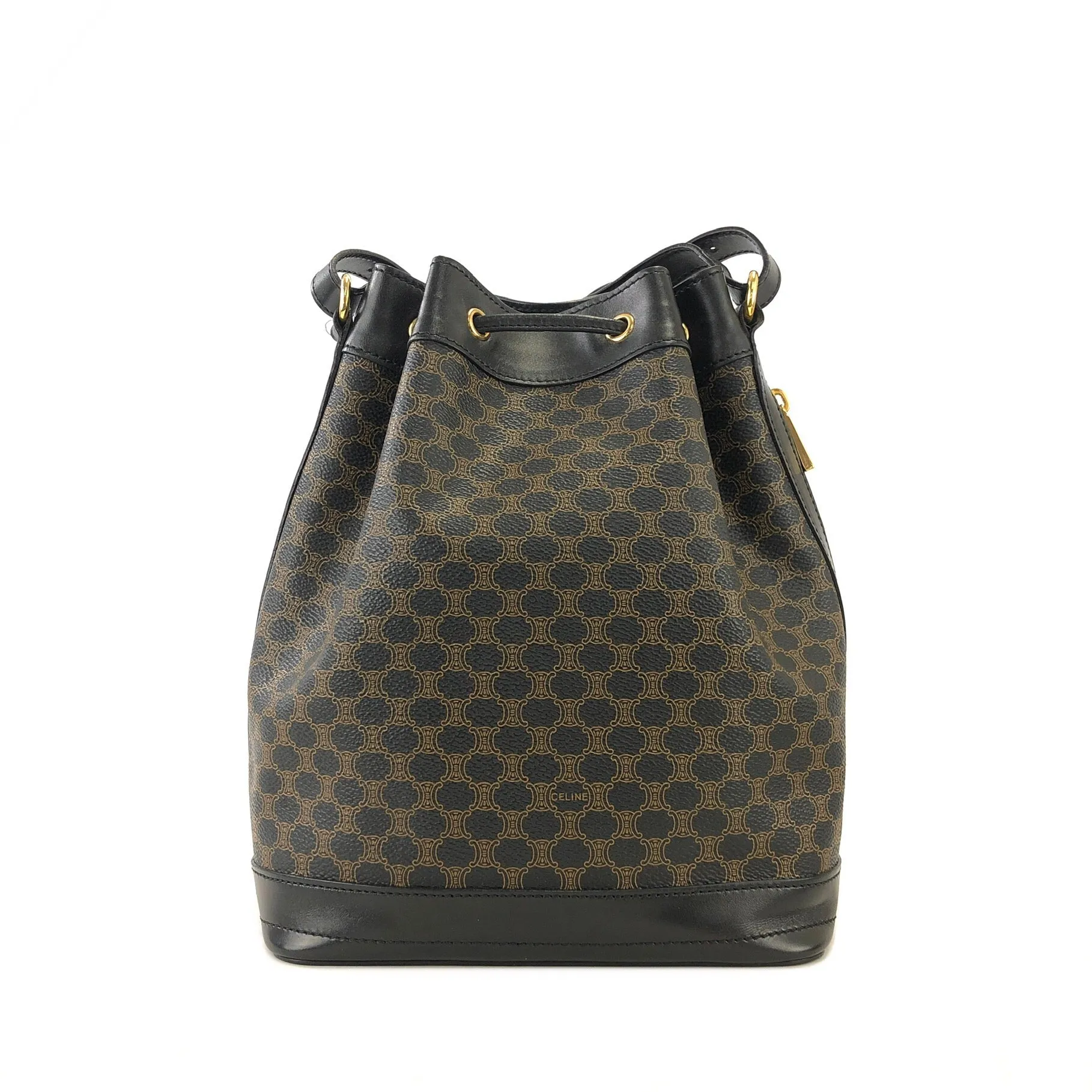 CELINE Macadam Blason Side zipper Drawstring Shoulder bag Black Vintage Old Celine u5gukm