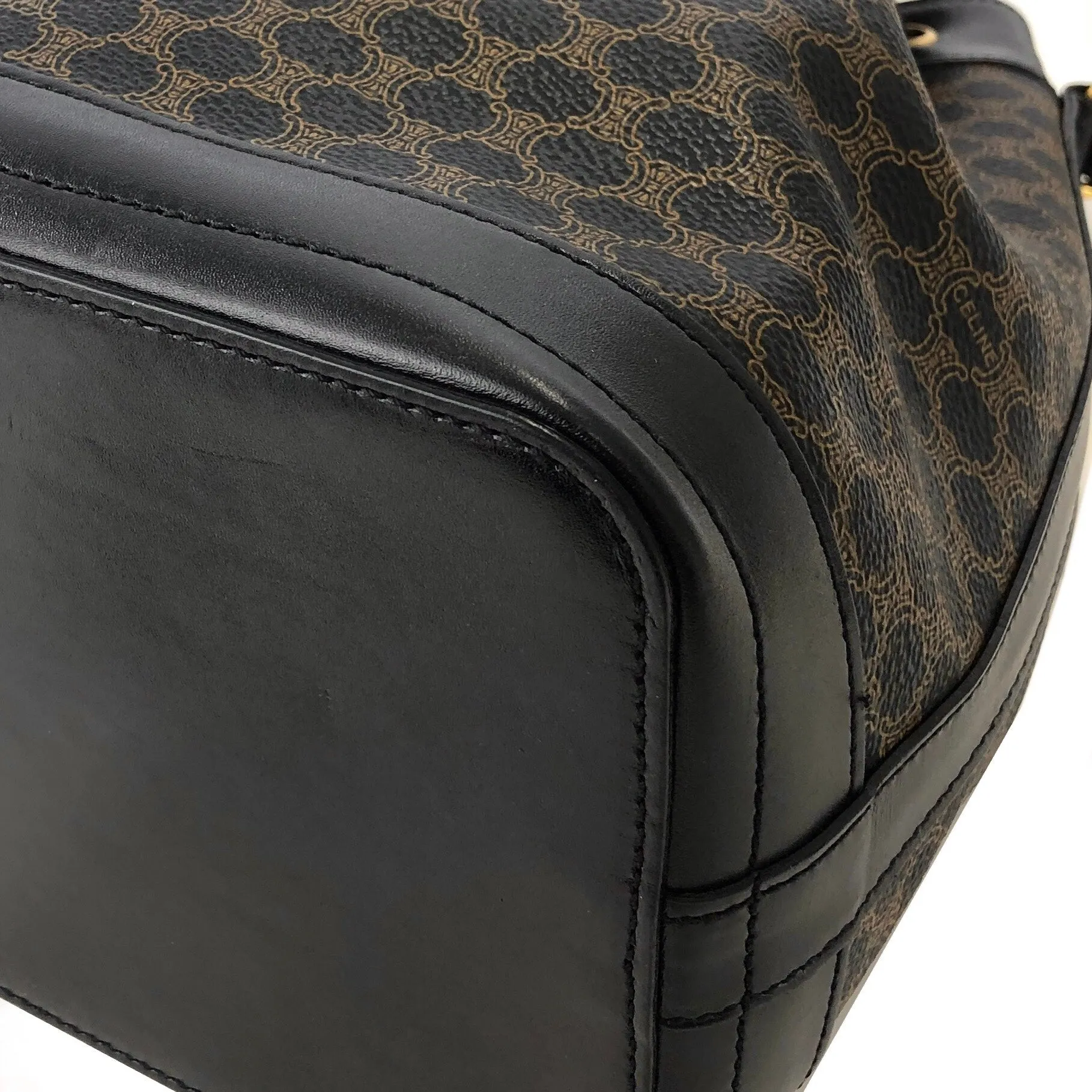 CELINE Macadam Blason Side zipper Drawstring Shoulder bag Black Vintage Old Celine u5gukm