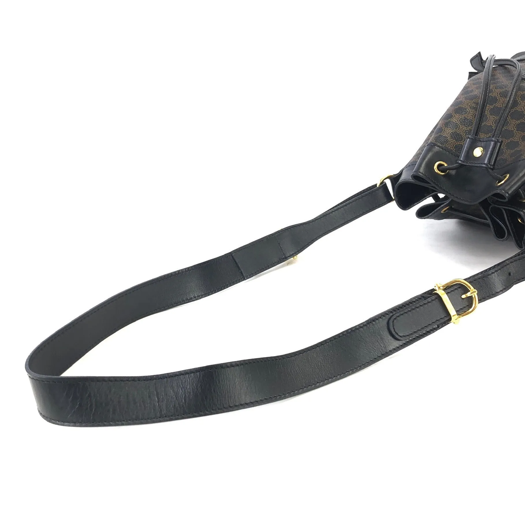 CELINE Macadam Blason Side zipper Drawstring Shoulder bag Black Vintage Old Celine u5gukm