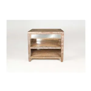 Cerused Style Mirrored Bedside Table