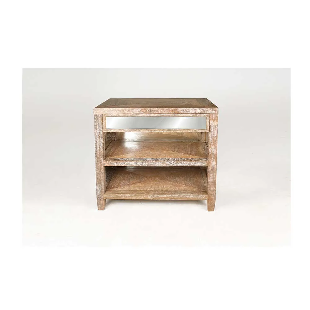 Cerused Style Mirrored Bedside Table